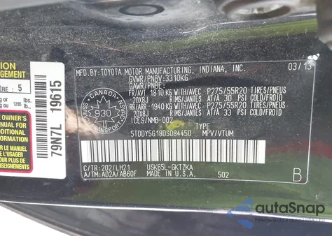 2013 Toyota Sequoia Platinum 5.7L V8 z USA, uszkodzony, nr VIN 5TDDY5G18DS084450